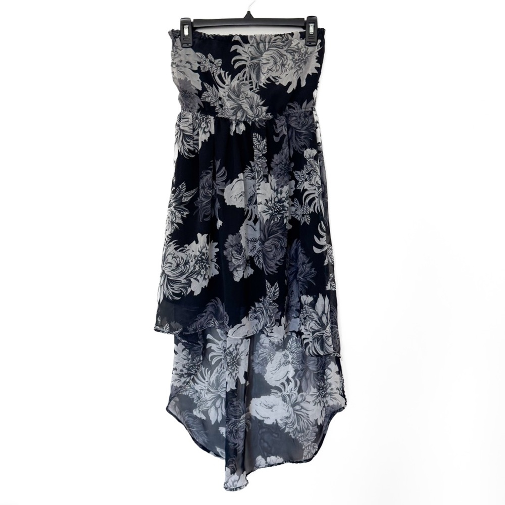 Full Tilt Tilly’s Black & White Floral Strapless High-Low Dress - Size XS